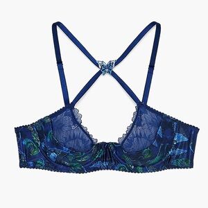 Savage X Fenty Navy & Teal Lace Underwire Bra with Butterfly Back